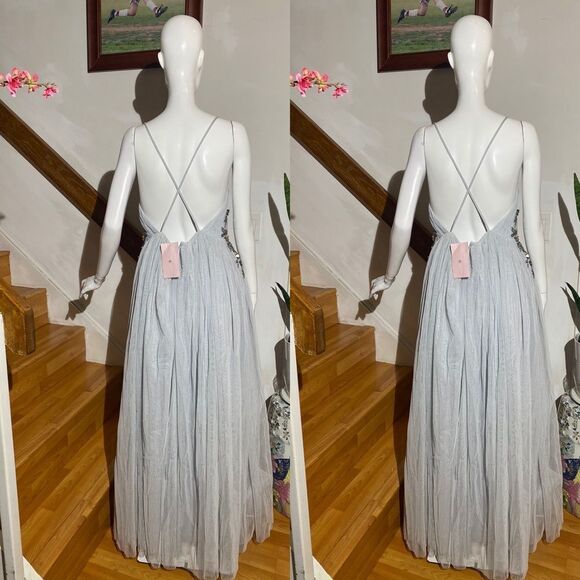 BHLDN Gray Maxi Dress with Floral Embellishments - Picture 4 of 5